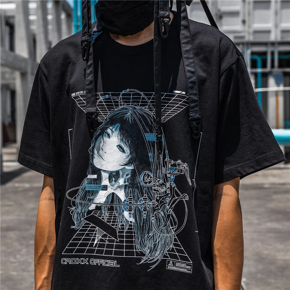 Streetwear Robotic Anime Girl Loose T-Shirt ,  - Streetwear T-Shirt - Slick Street