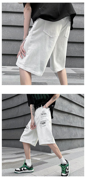 Ripped Hole Patchwork Knee Length Shorts ,  - Streetwear Shorts - Slick Street