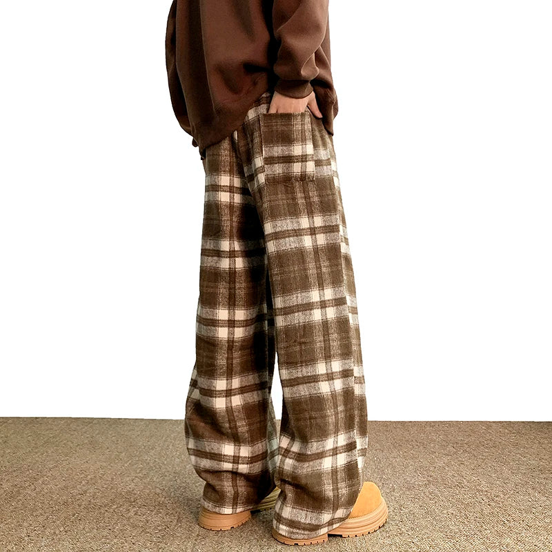 Plaid Baggy Style Elastic Waist Pant , - Streetwear Pant - Slick Street