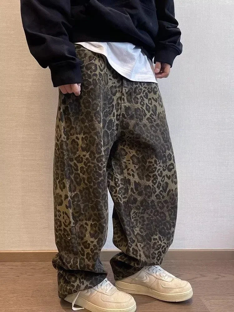 Leopard Pattern Wide Leg Style Pants ,  - Streetwear Pants - Slick Street