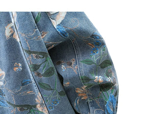 Vintage Floral Abstract Art Denim Jacket , - Streetwear Jacket - Slick Street