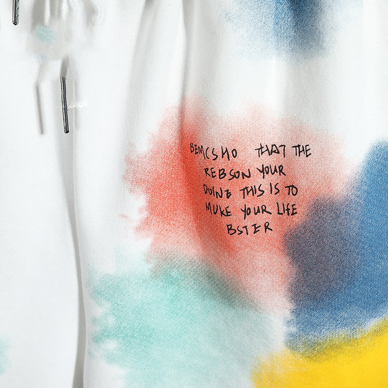 BEMCSHO Gym Workout Grunge Splatter Shorts ,  - Streetwear Shorts - Slick Street