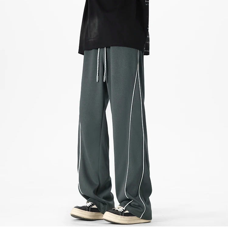 White Stripe Piping Loose Joggers , - Streetwear Joggers - Slick Street
