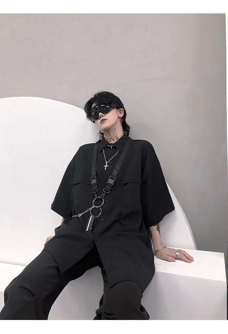 Elegant TA Buckles Chain Shirt And Shorts Set , - Streetwear T-Shirt - Slick Street