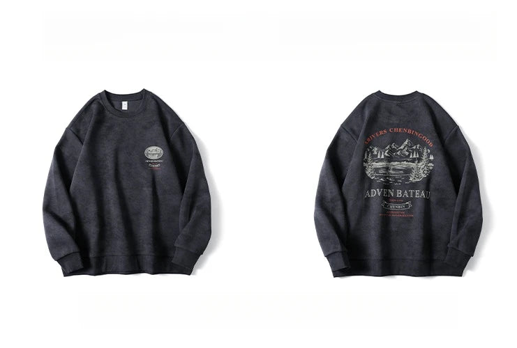 Gray Color Mountain Valley Design Sweater , - Streetwear Sweater - Slick Street