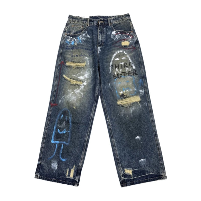 Third Brother Ripped Denim Jeans Blue, XS - Streetwear Jeans - Slick Street