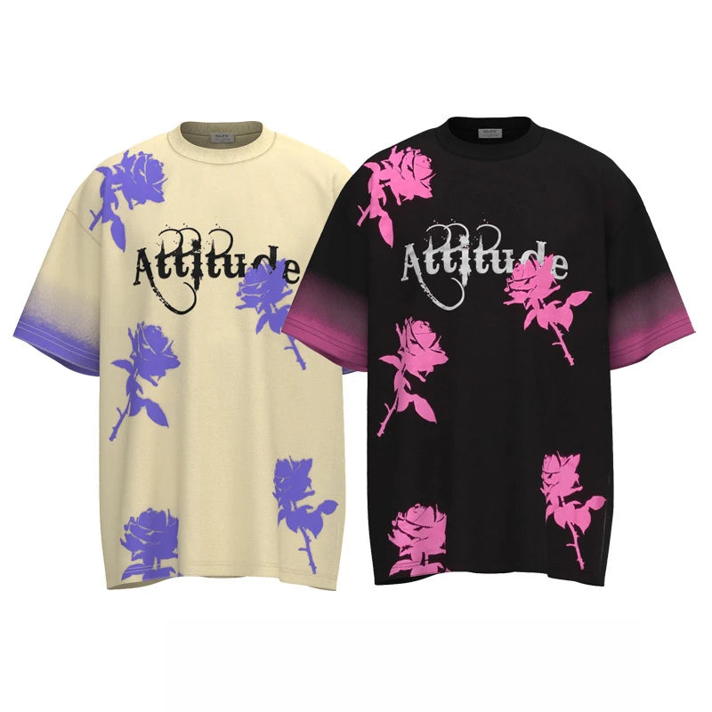 Pink Rose Attitude Graphic T-Shirt , - Streetwear T-Shirts - Slick Street