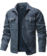 Flannel Lined Plaid Button-Up Jacket Blue, S - Streetwear Jacket - Slick Street
