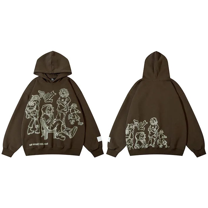 We V Cartoon Sketch Hoodie Brown, XXS - Streetwear Hoodie - Slick Street