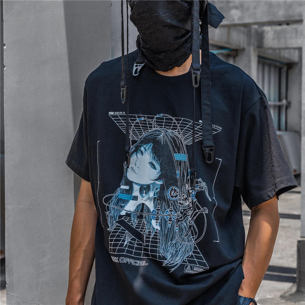 Streetwear Robotic Anime Girl Loose T-Shirt ,  - Streetwear T-Shirt - Slick Street