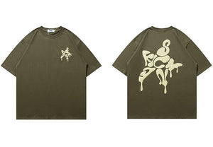 Star Shape Melting Letter Graphic T-Shirt , - Streetwear T-Shirts - Slick Street