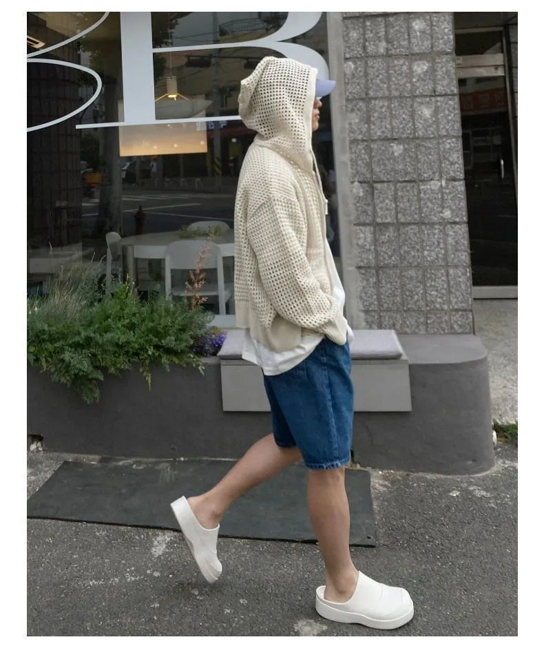 Hollow Knitted Cardigan Long Sleeve Hooded ,  - Streetwear Hoodie - Slick Street