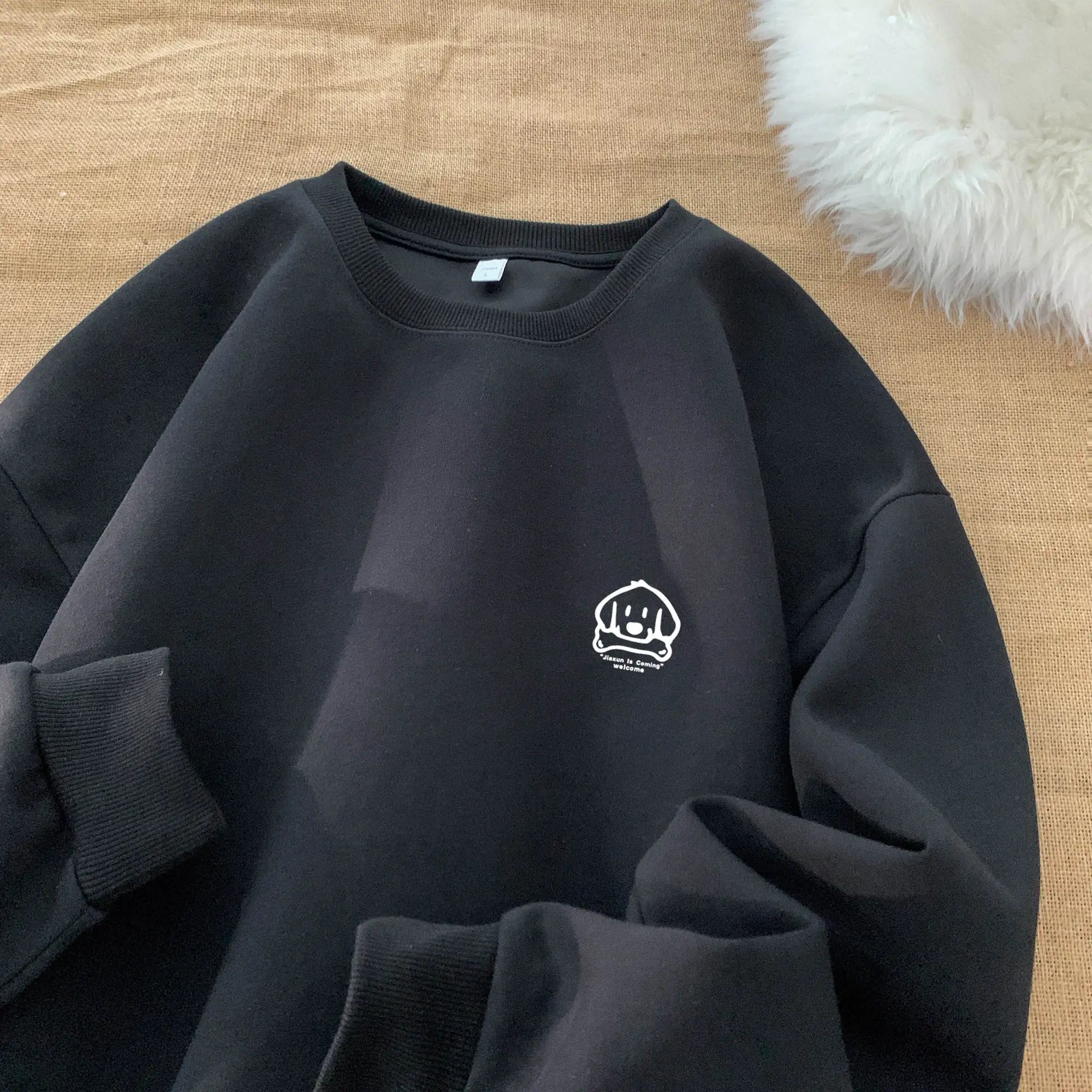 Cute Dog Graphic Waffle Fabric Sweater Black, XXS - Streetwear Sweater - Slick Street
