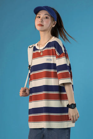 SQ2 Multi Striped Color Loose T-Shirt , - Streetwear T-Shirts - Slick Street