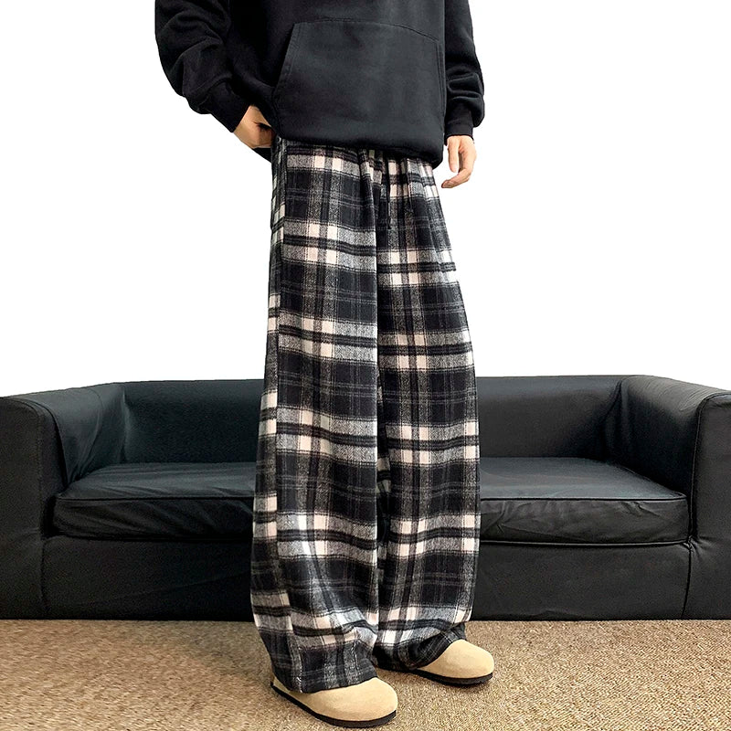 Plaid Baggy Style Elastic Waist Pant , - Streetwear Pant - Slick Street