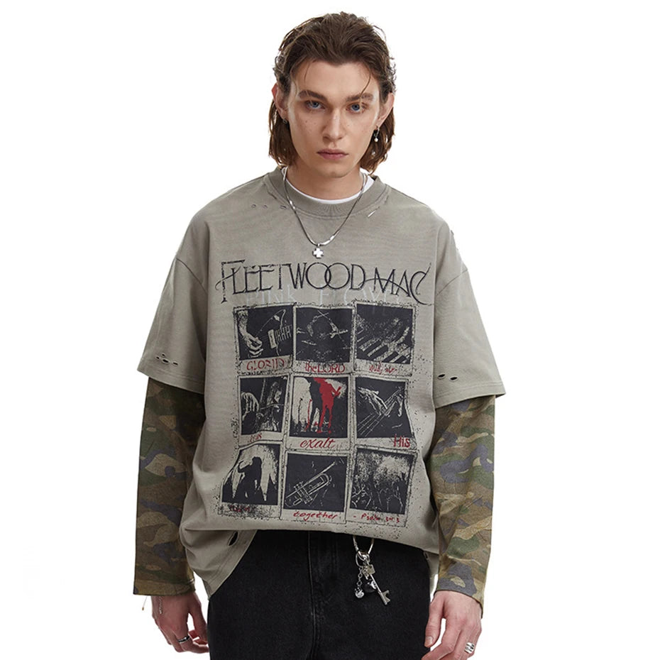 Fleetwood Mac Camo Long Sleeve T-Shirt , - Streetwear T-Shirt - Slick Street