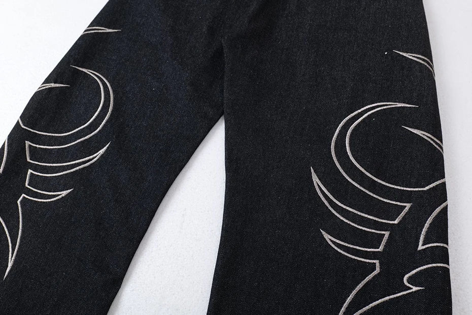 Embroidery 'Arch' Baggy Jeans , - Streetwear Jeans - Slick Street