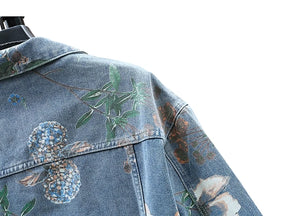 Vintage Floral Abstract Art Denim Jacket , - Streetwear Jacket - Slick Street