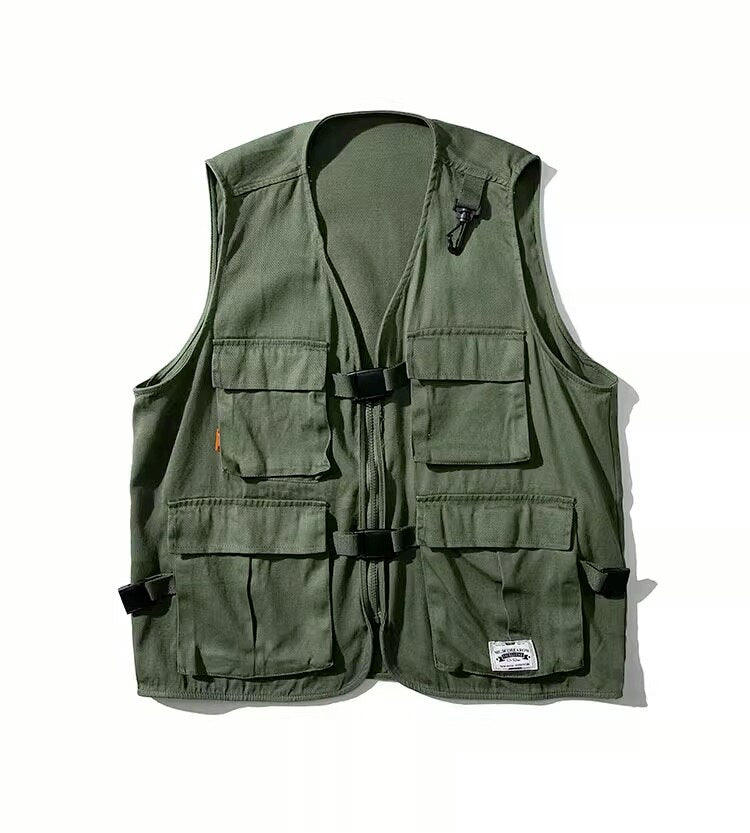 Multi-Pockets Fishing Vest Camping Army Green, XS - Streetwear Vest - Slick Street