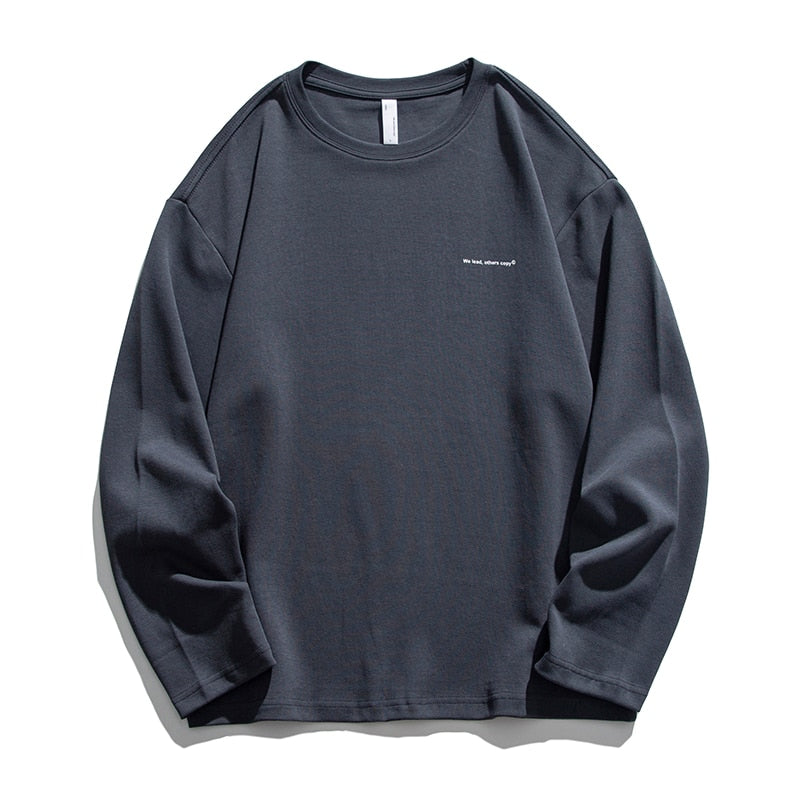 We lead, others copy© Casual Solid Long Sleeve Drak Gray, XS - Streetwear T-Shirts - Slick Street