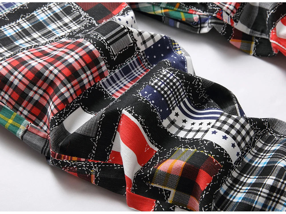 Plaid Digital Multi Patches Pants , - Streetwear Pants - Slick Street