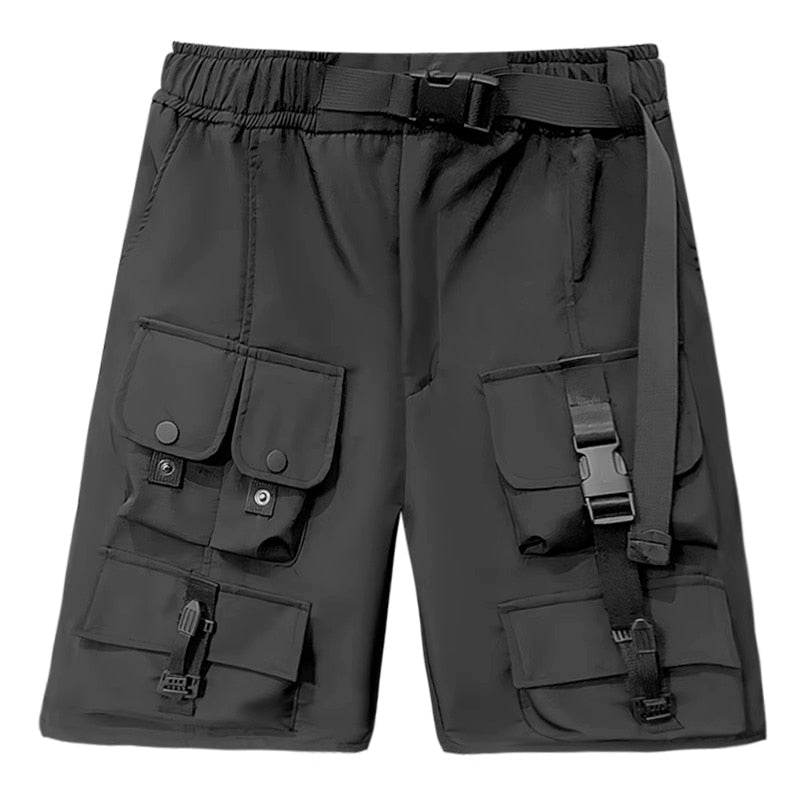 Darkwear Multiple Cargo Buckles Pockets Shorts Black, XS - Streetwear Shorts - Slick Street