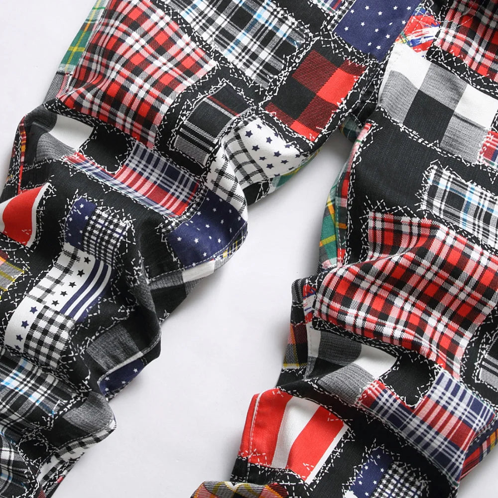 Plaid Digital Multi Patches Pants , - Streetwear Pants - Slick Street