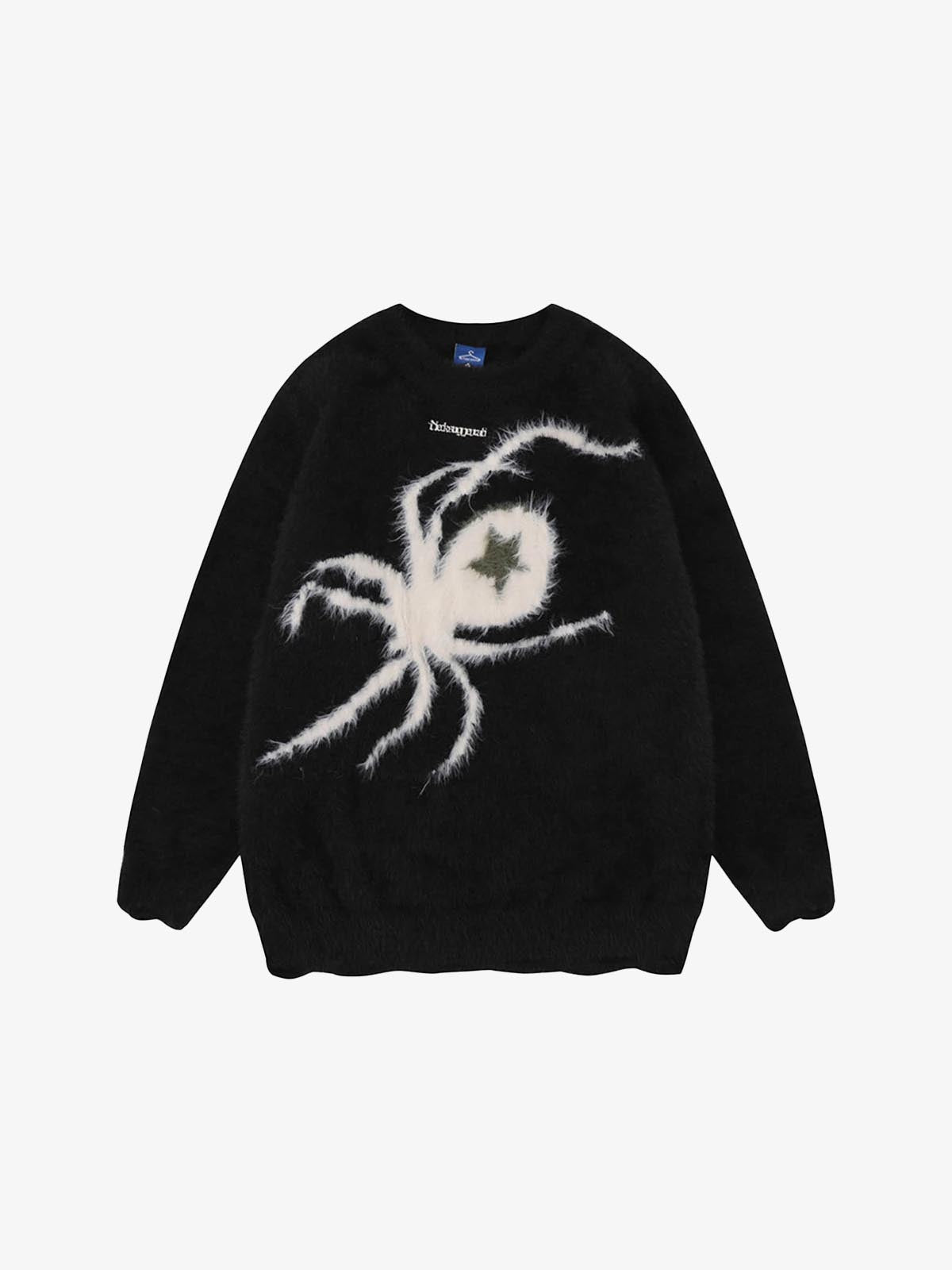 Star Spider Web Knitted Sweater Black, S - Streetwear Sweater - Slick Street