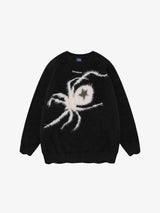 Star Spider Web Knitted Sweater Black, S - Streetwear Sweater - Slick Street