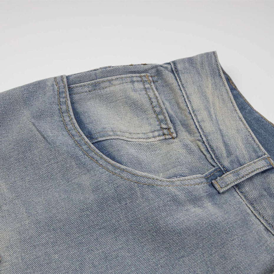 Rhinestone Denim Ripped Shorts , - Streetwear Shorts - Slick Street