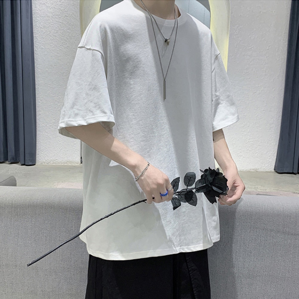 Loose Round Neck Plain T-Shirt , - Streetwear T-Shirts - Slick Street