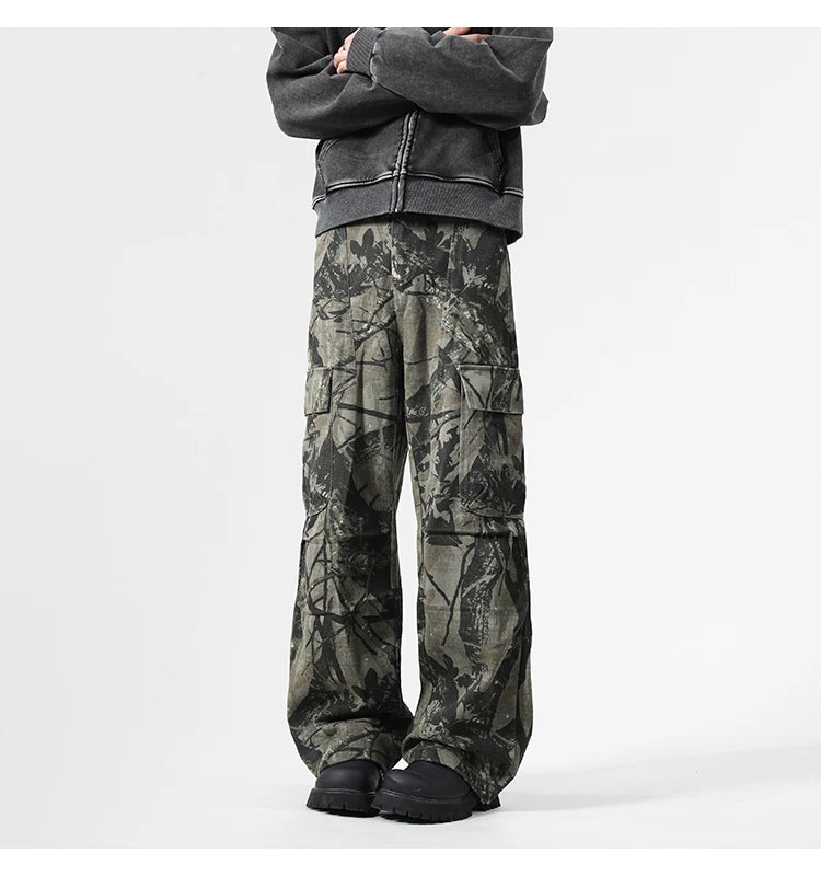 Black Camo Leaf Pattern Pants , - Streetwear Pants - Slick Street