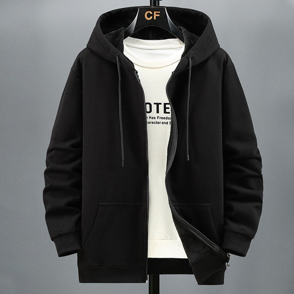 Plain Color Fleece Zipper Hoodie black, XL - Streetwear Hoodie - Slick Street
