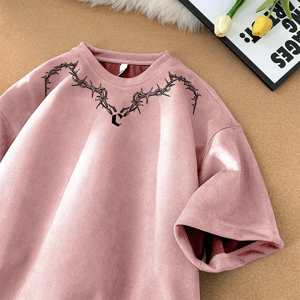 Spine Thorns Crew Neck T-Shirt Pink, XS - Streetwear T-Shirt - Slick Street
