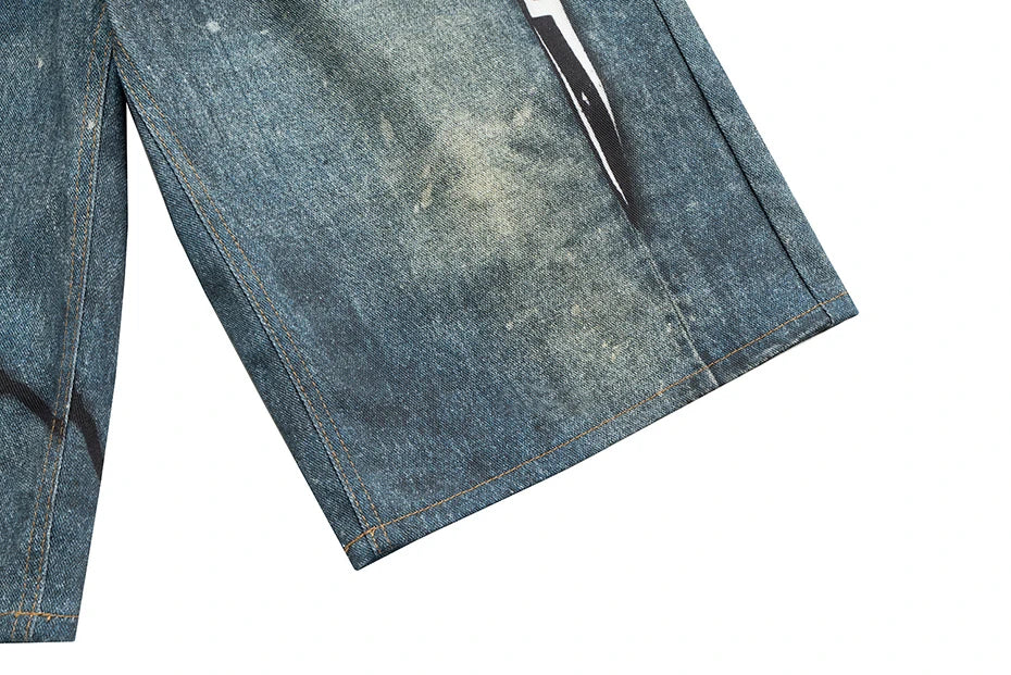 Hanging Keychain Graphic Denim Shorts , - Streetwear Shorts - Slick Street