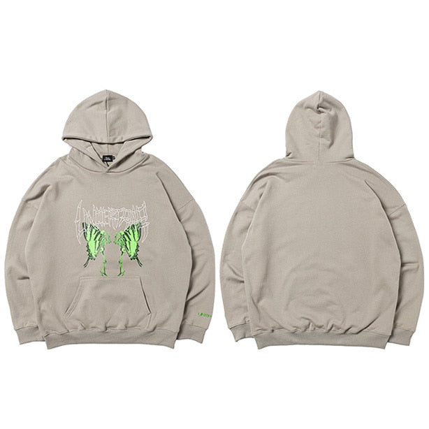 UNTP Caterpillar Skeleton Pullover Hoodie Grey, M - Streetwear Hoodie - Slick Street