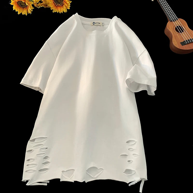 Distressed T-Shirt White, XS - Streetwear T-Shirt - Slick Street