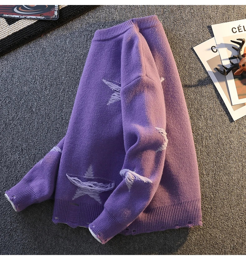 Pentagram Star Shaped Knitted Sweater , - Streetwear Sweater - Slick Street