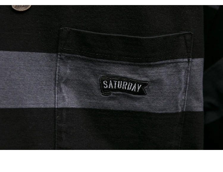 Saturday Striped Cotton T-Shirt , - Streetwear T-Shirt - Slick Street