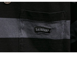 Saturday Striped Cotton T-Shirt , - Streetwear T-Shirts - Slick Street