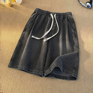 Rock Color Gothic Washed Drawstring Shorts Black, XS - Streetwear Shorts - Slick Street