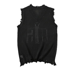 Solid Star Knitted Ripped Vest , - Streetwear Vest - Slick Street