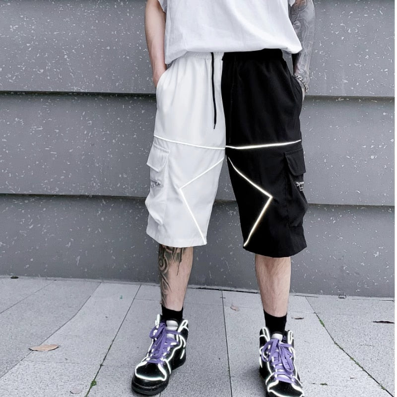 Solid Bermuda White Lining Shorts Black White, XS - Streetwear Shorts - Slick Street