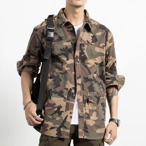 Classic Safari Camo Style Patch Pocket Jacket Khaki, M - Streetwear Jacket - Slick Street