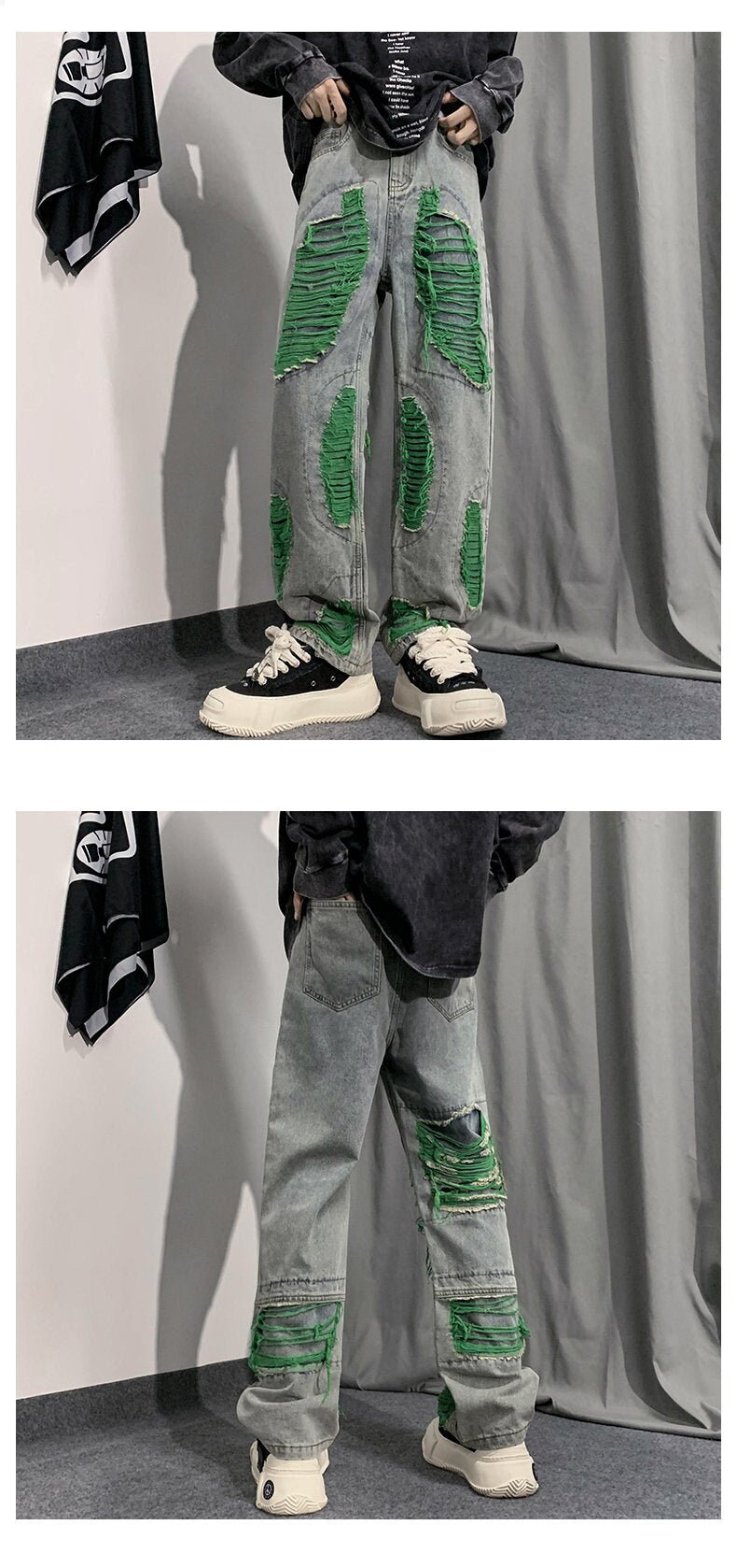 Denim Streetwear Ripped Patches Pants ,  - Streetwear Pants - Slick Street