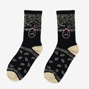 Cactus Jack Bandana Pattern Crew Socks Deep Blue-Face, One Size - Streetwear Socks - Slick Street