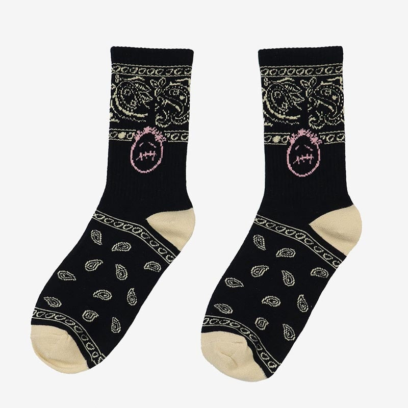 Cactus Jack Bandana Pattern Crew Socks Deep Blue-Face, One Size - Streetwear Socks - Slick Street