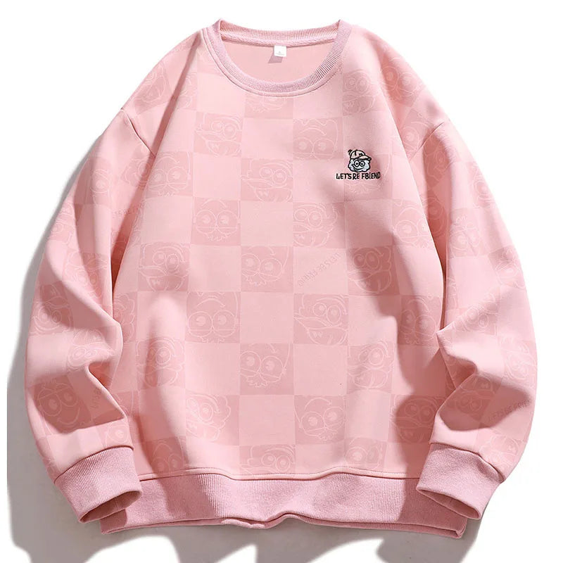 Checkmate Pattern Pullover Sweater Pink, XS - Streetwear Sweater - Slick Street