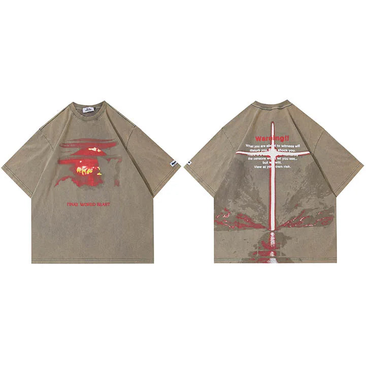 Final World Blast O-Neck Collar T-Shirt Brown, M - Streetwear T-Shirt - Slick Street