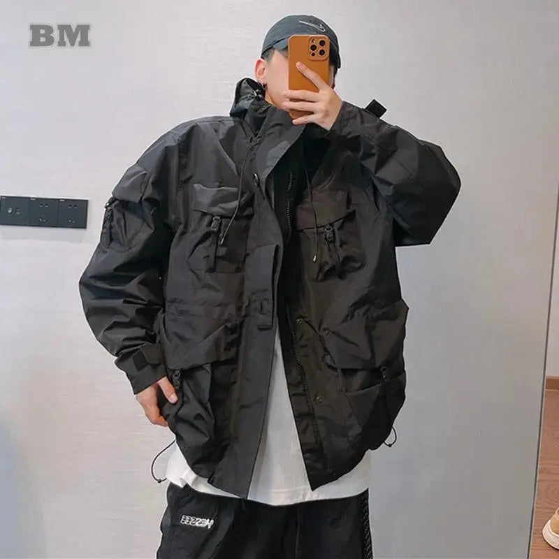 Large Size Multi Pocket Windbreaker Jacket , - Streetwear Jacket - Slick Street